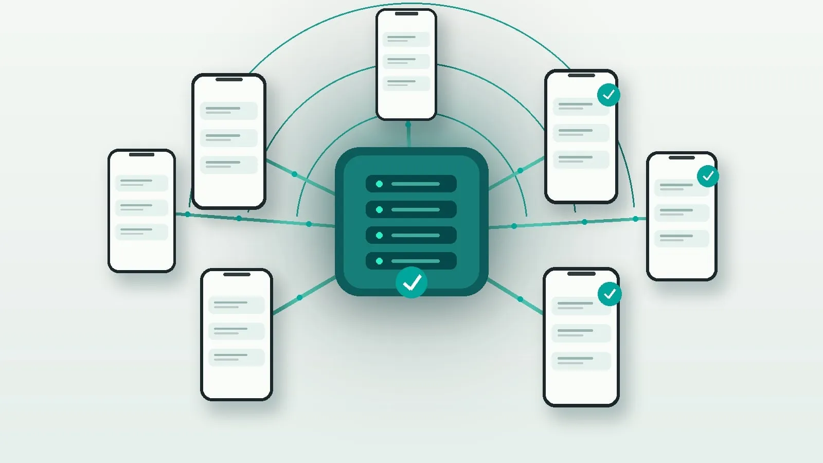 One registered sender ID delivering messages to many customer phones