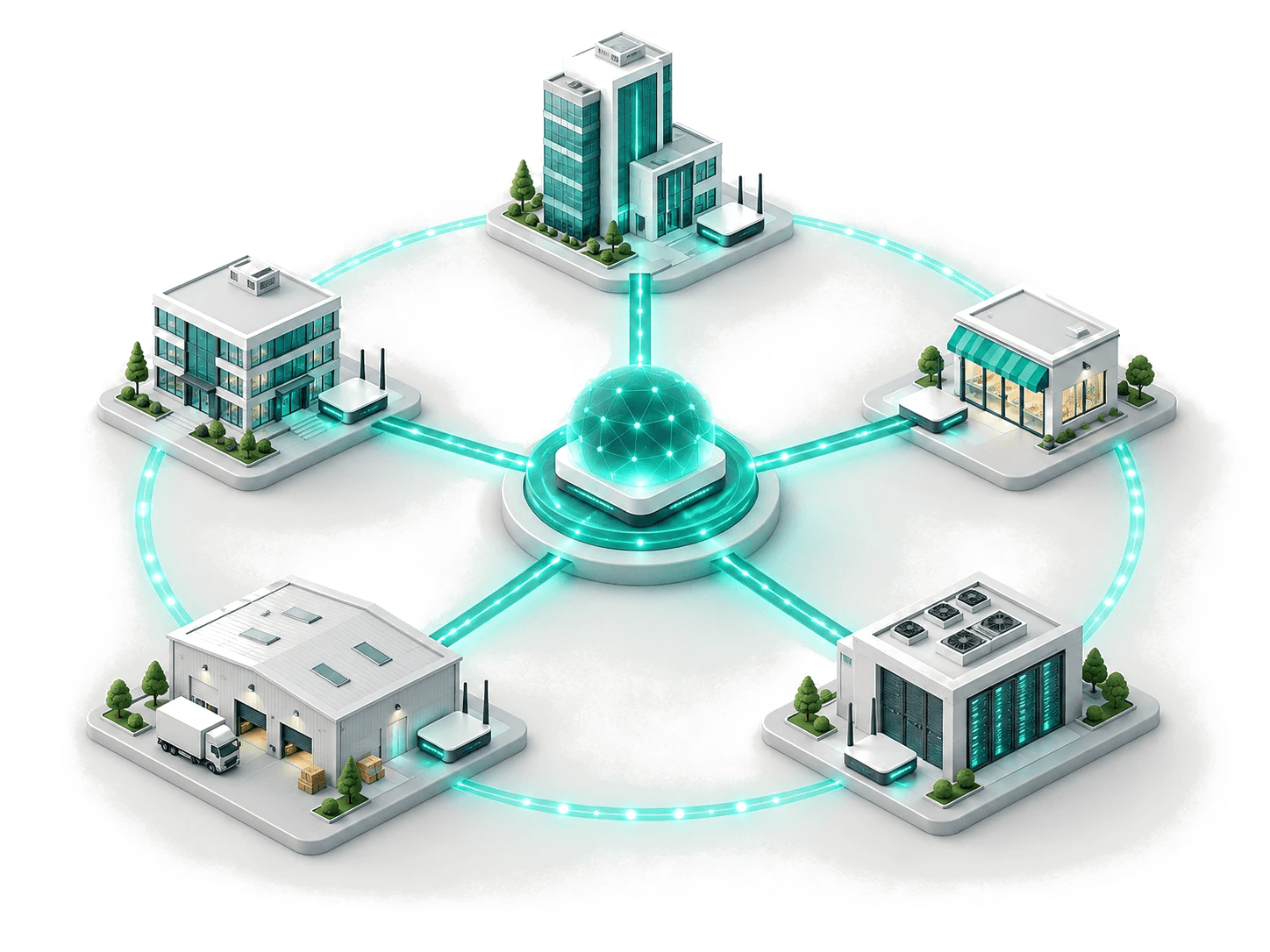 Illustration of the Telxer multi-site networking setup