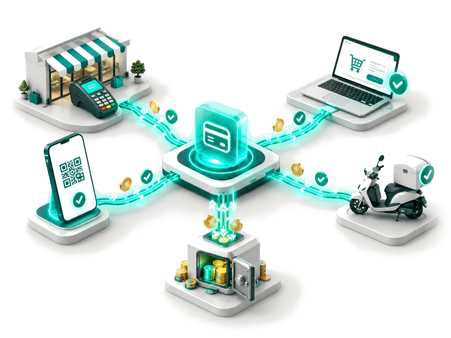 Illustration of the Telxer payments & digital commerce setup